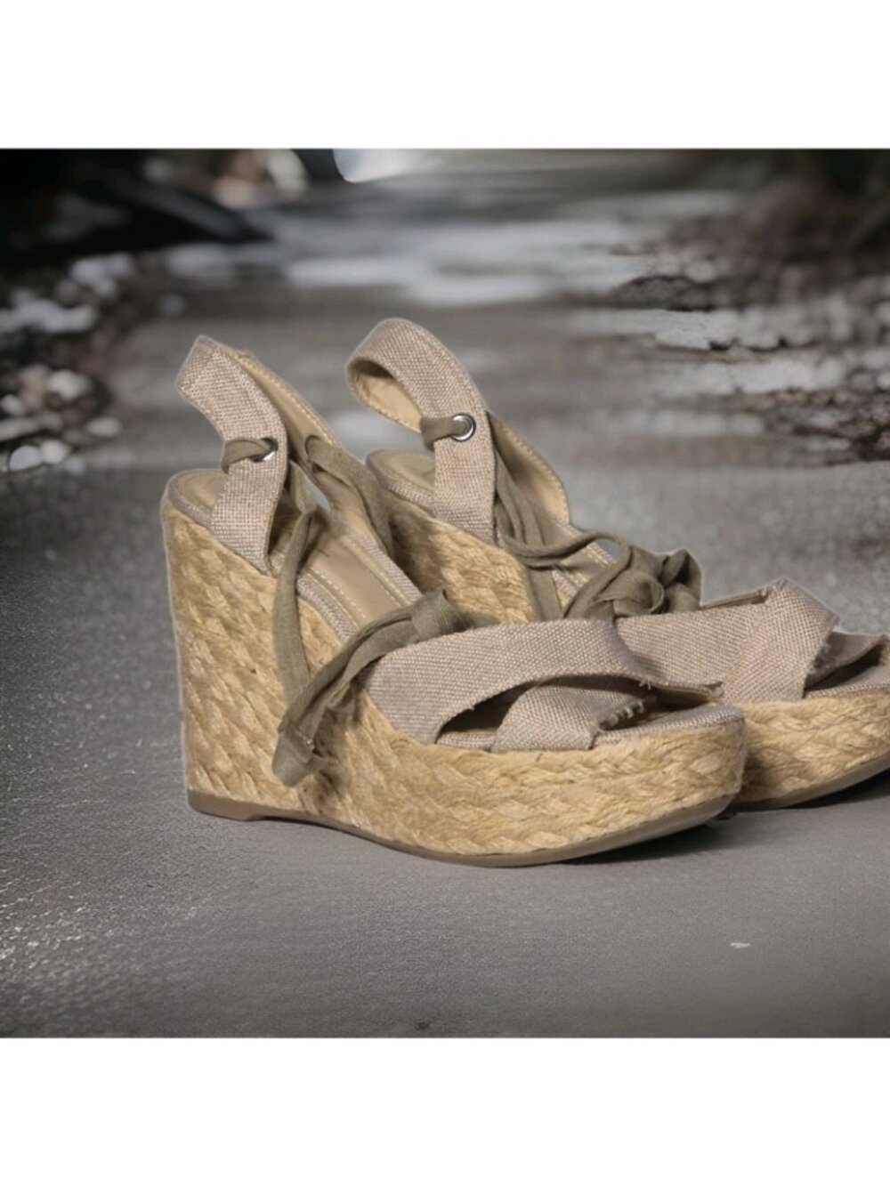 Lulus Esme Natural Lace-Up Espadrille Wedge Sandals Shoes Size 9 - Picture 2 of 7